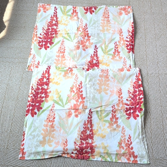 Pier One 1 Cotton Floral Watercolor Pillow Shams Set In Rust Yellow Green Coral - Picture 3 of 6